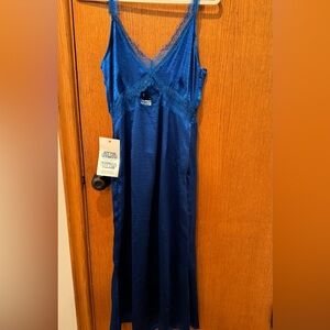 satin blue midi dress